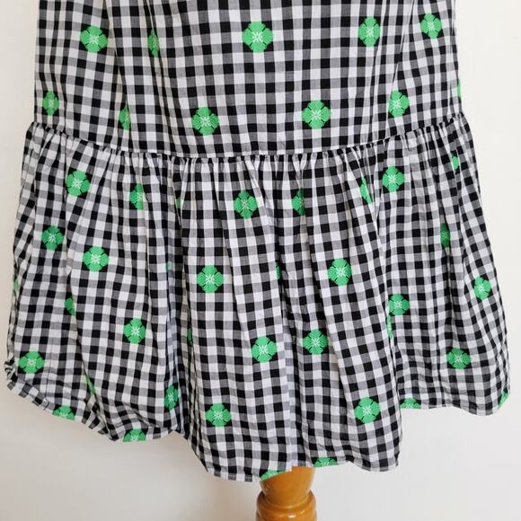 Kate Spade Gingham Voile Smocked Dress Ruffle Embroidered Women Summer Small - Picture 10 of 13